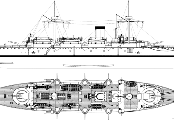 Крейсер IJN Naniwa 1898 [2nd-class Cruiser] - чертежи, габариты, рисунки